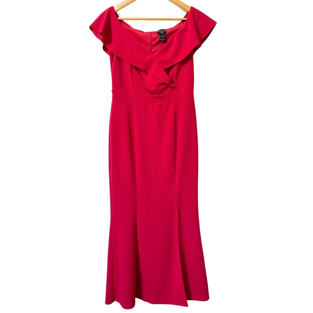 Formal Alexa B Nites Pink Pleated Long Dress with Double Slit Ruffle Size 8